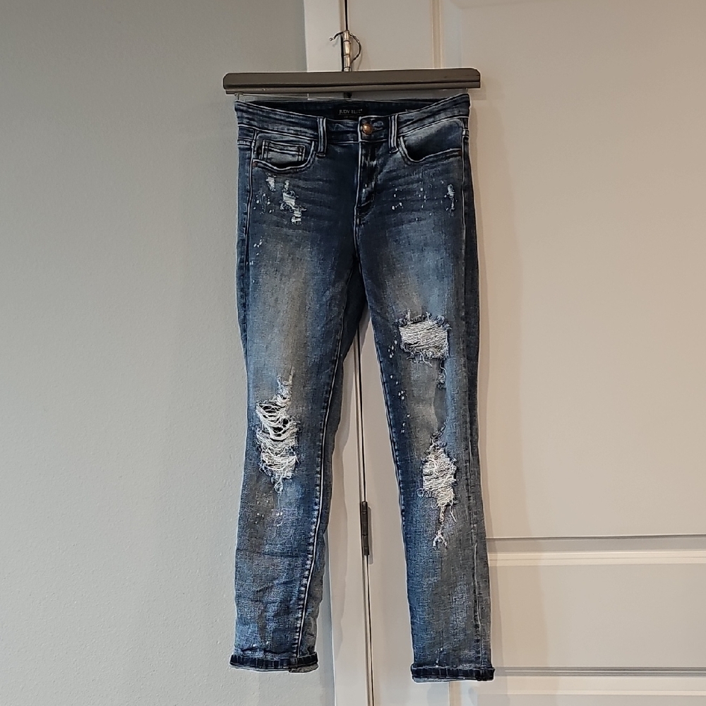 Judy Blue Boyfriend Distressed  Jeans in Dark Blue 1/25